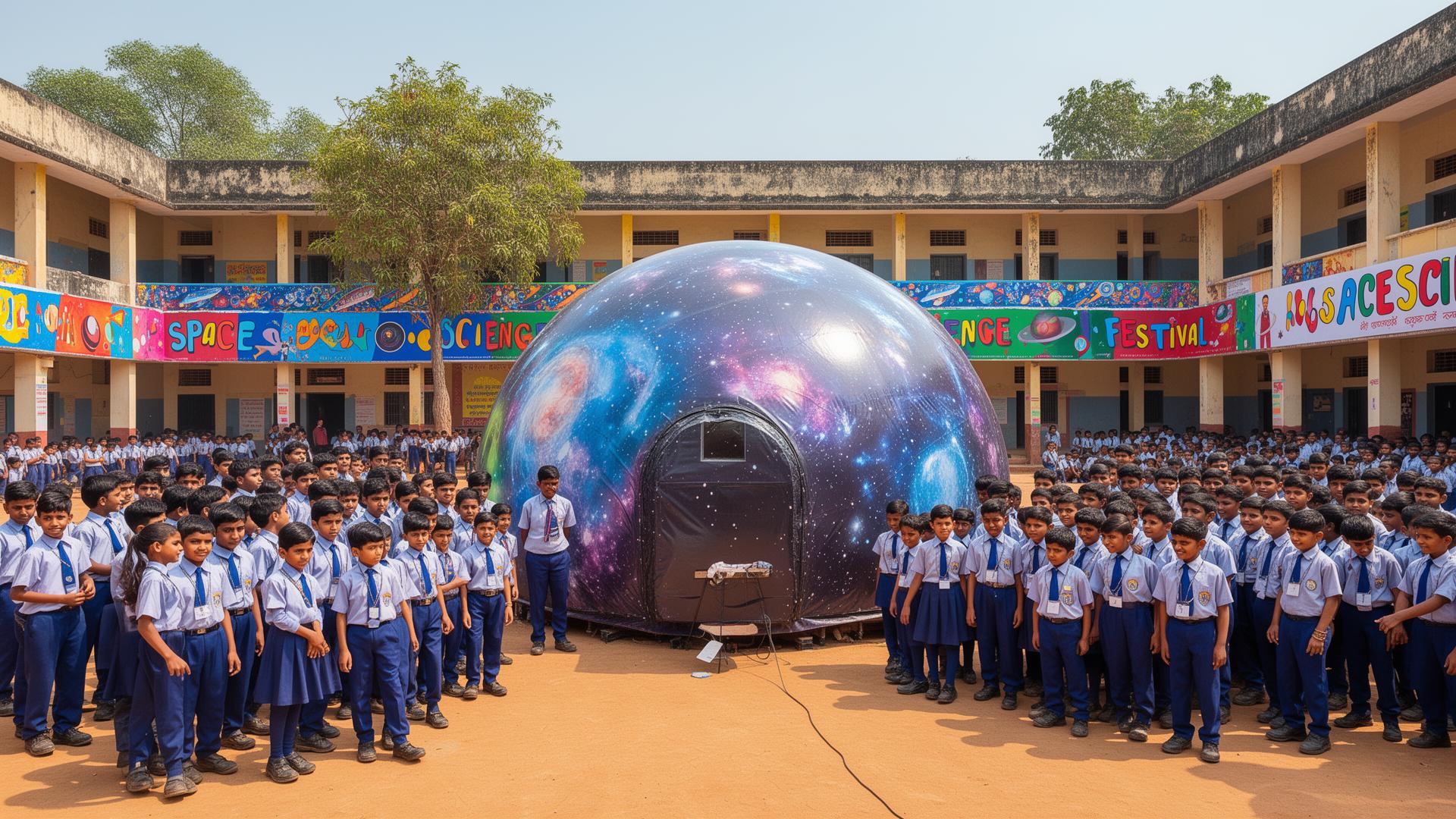 Space Science Festival with planetarium dome set up in a school campus